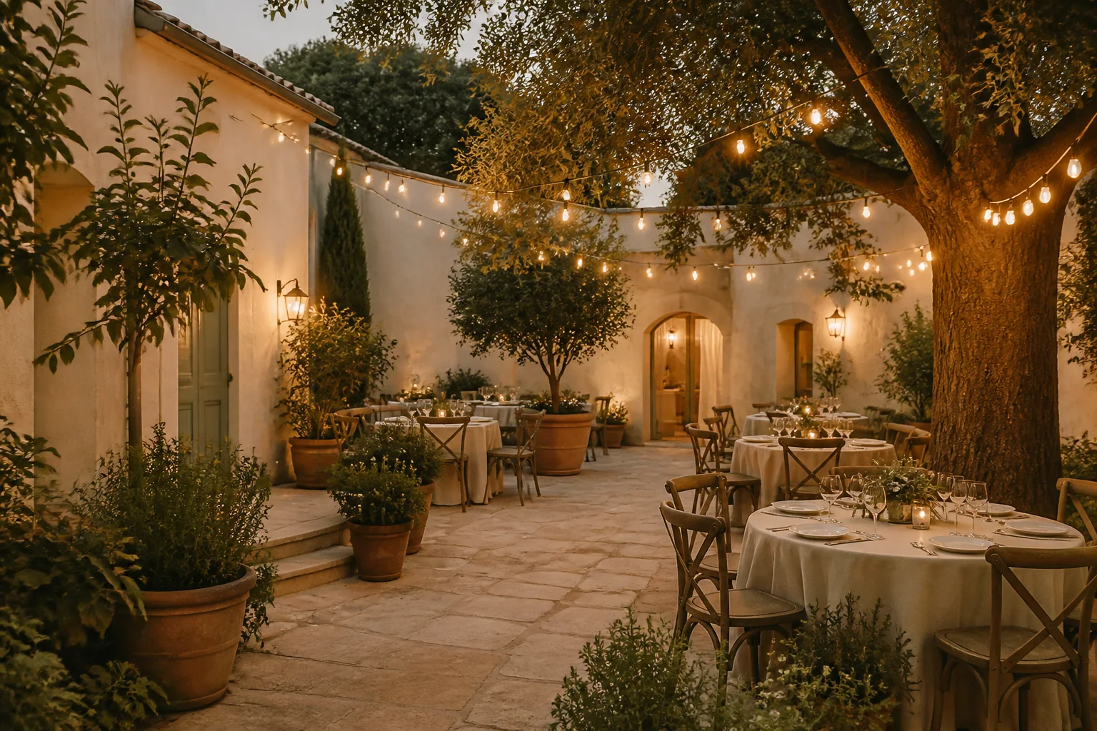 Fiktiver Innenhof am frühen Abend